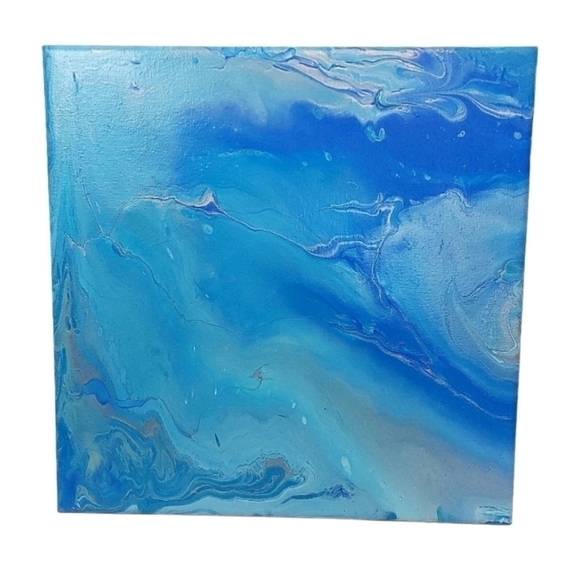 Handcrafted Blue Silver Pour Painting 12×12 Inches - Picture 2 of 2